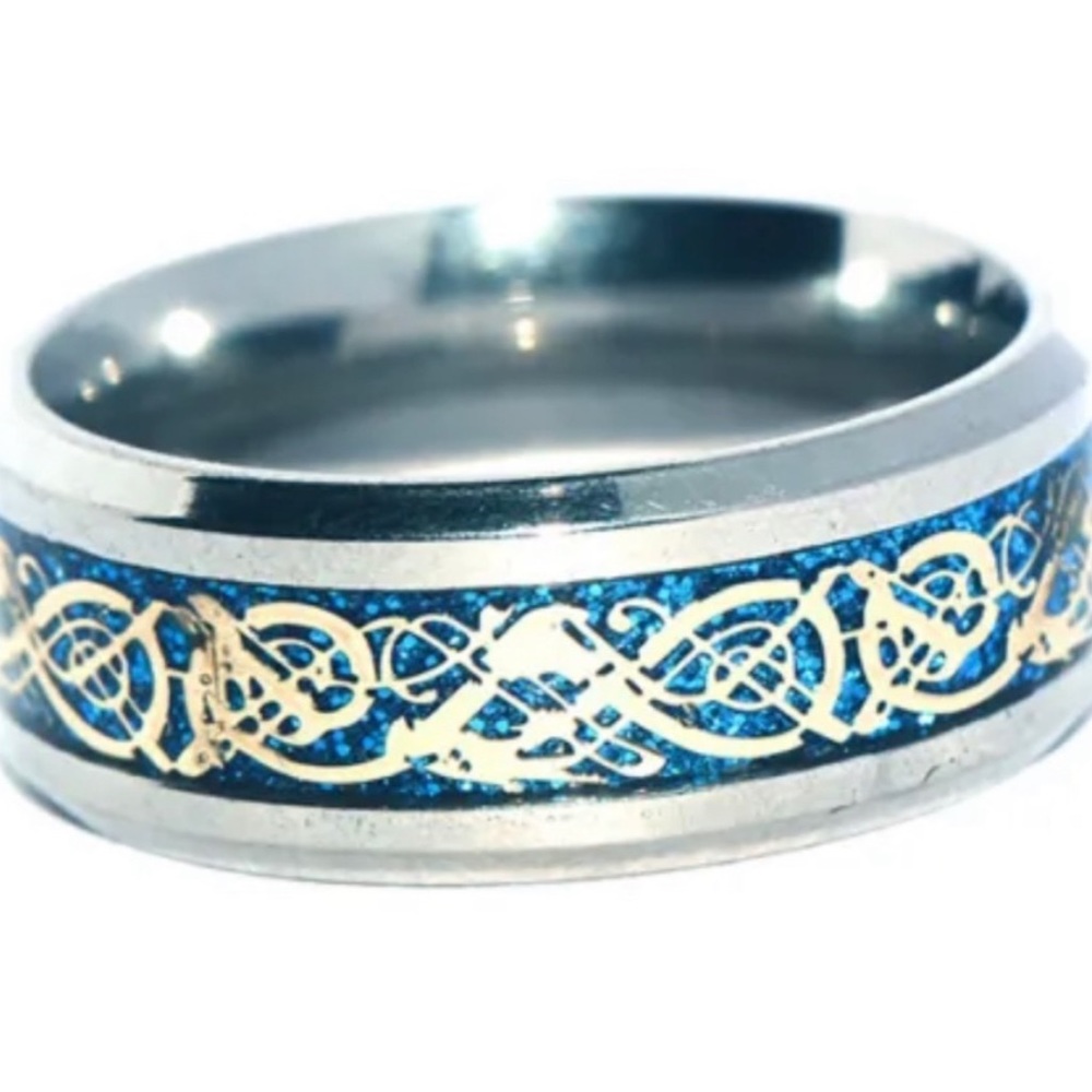 🆕 | Blue Stainless Steele | Men’s Dragon Band | Size 9 - Picture 3 of 7